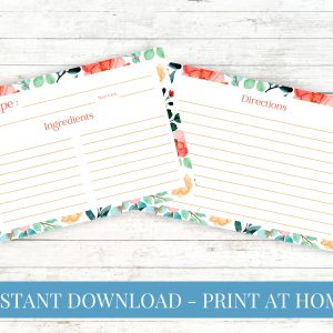 Ivy Floral Watercolor Recipe Card Printable