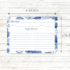 Blue Flowers Floral Watercolor Recipe Card
