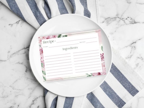 Floral Pink Watercolor Recipe Card